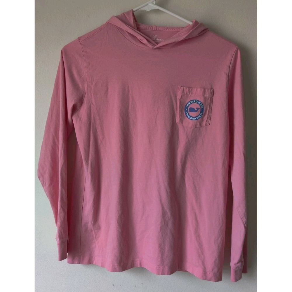 Vineyard Vines Girl's M (10-12) Long Sleeve Hoodie Tee Pink Logo 100% Cotton